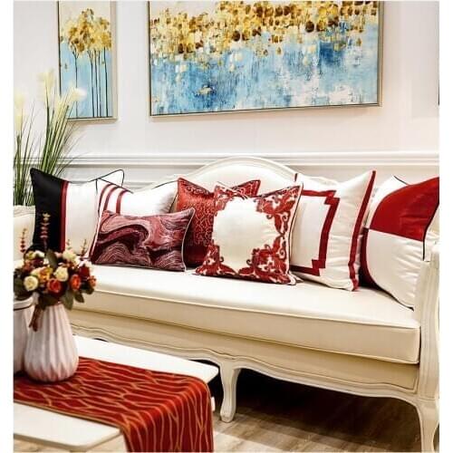 Modern New Chinese Style Cushion Cover High-grade Red White Throw Pillow Cases Simplicity Light Luxury Pillow Cover Sofa Decor