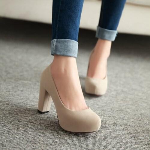 2021 New Spring Women Platform Pumps High Heels Shoes Autumn Suede Round Head Sexy Stiletto Ladies Single Shoes Plus Size 43