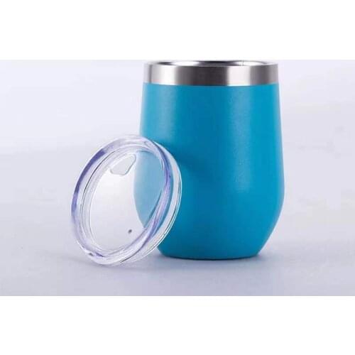 Copas de vino de acero inoxidable de 12 onzas, vacío aislado con tapas doble pared Stemless Metal copa de vino para viajes al ai