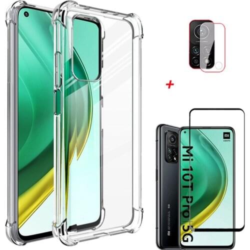 Funda/Coque/Capa For Xiaomi 10T Pro Mi 10 T Lite Case,Transparent Phone Case + Glass Xiomi Mi 10 T Mi10T Lite 5G 360 Bumper Airbag Anti-Shock Protective Cover On Mi 10T Pro Silicone Case