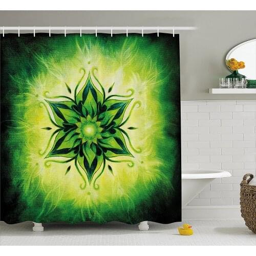 Lotus Shower Curtain Psychedelic Floral Mandala Ethnic Meditation Mystic Sacred Digital Image Bath Curtains For Bathroom Bathtub