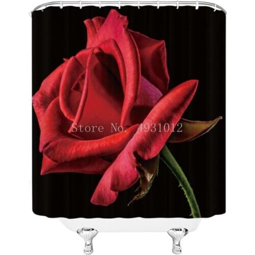 Red Rose Flower Shower Curtains Set Valentines Day Floral Plant Anniversary Couples Petal Bathroom Decor Home Bathtub Curtain