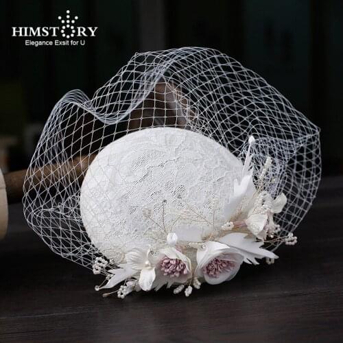 HIMSTORY Fashion Handmade Flower Mesh Gauze Covered Hat Hair Accessories Retro European Bridal Headdress Hair Ornament