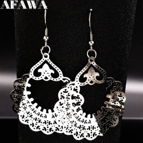 2021 Fashion Stainless Steel Statement Earrings for Women Silver Color Flower Big Earing Jewelry pendientes grandes E612520