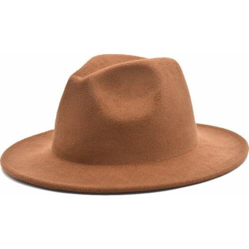 2021 The NEW Fashion Ladies Wide Brim Solid Color Imitation Wool Imitation Jazz Hats Stylish Round Caps Bowler Hats