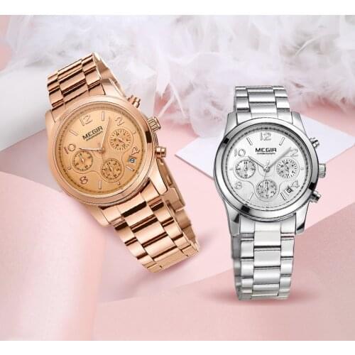 MEGIR 5006 Watch Lady Brand Fashion Quartz Stainless Steel Women Watches Chronograph Simple Waterproof Ladies Wristwatch Relogio