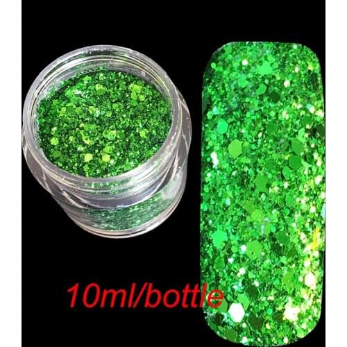 10g/bottle Hexagonal Manicure Crystal Green Mixed Size Nails Art Glitter Powder Dust Sheet Nail Glitter Acrylic Craft Decoration