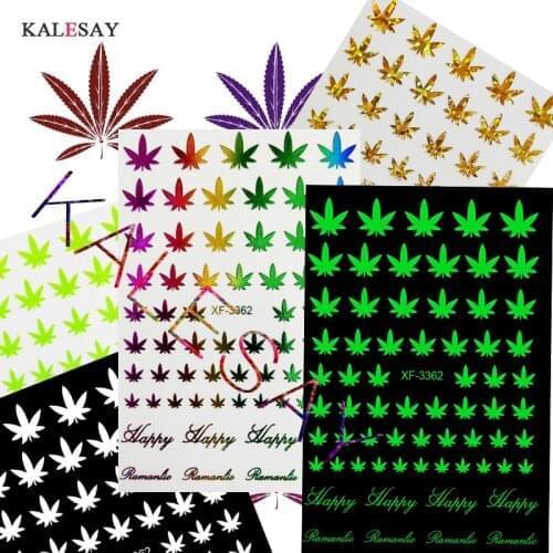 12 Colors Fashion 3D Colorful Nail Art Stickers Weed Leaf Stickers on Nails Manicure Design Decoration Colorful Line Decoration