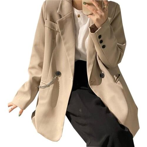 2021Womens Spring Autumn New Suit Coat Thin Outerwear Women Overcoat Casual Chain Double-Breasted Blazer Vintage Jacket Stylish