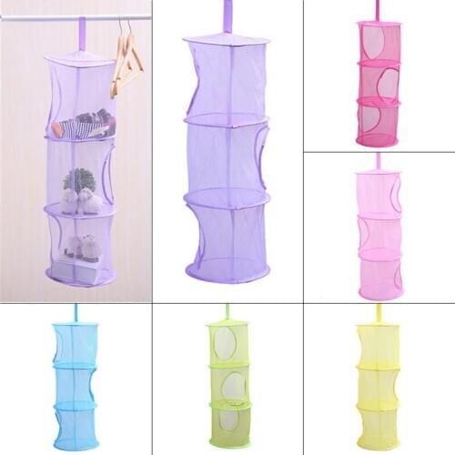 3 Shelf Cylindrical Hanging Storage Net Bedroom Wall Door Closet Kids Toy Organizer Bag Home Baskets AUG889