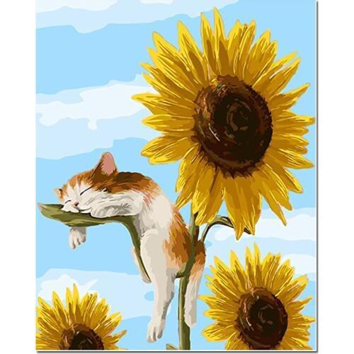 5D DIY Diamond Painting Landscape Sleeping cat Sunflower Cross Stitch Patterns Diamond Painting kits for Embroidery with Beads