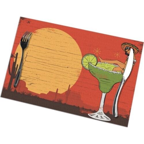 6 Pcs Placemat Table Mat Mexican Girl In Margarita Cocktail For Tables Heat-insulation Linen Kitchen Dining Pads
