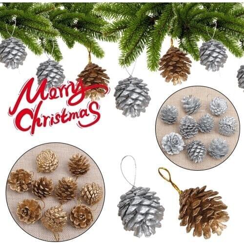 9Pcs Christmas Gold/Silver Pine Cones Baubles Xmas Tree Decoration Ornament
