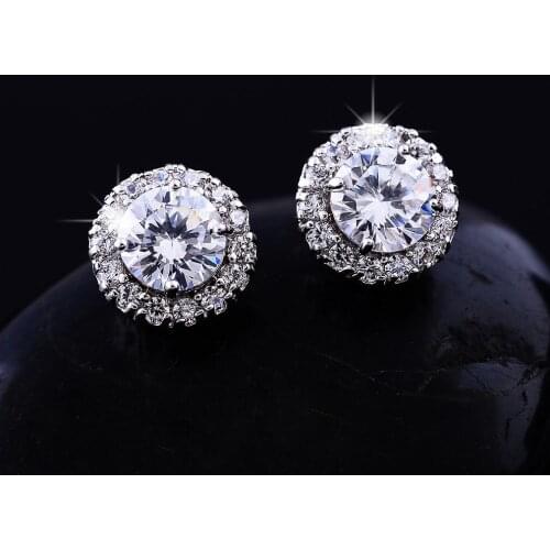 925 Silver Simple Stylish Round Diamond Studs Earrings for Women Elegant Wedding Anti Allergy Fine Female Brilliant Jewelry