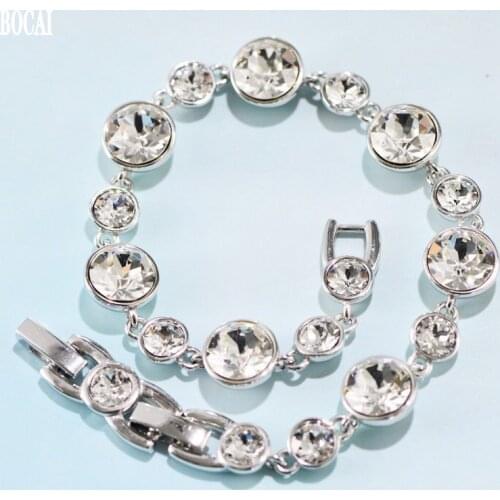 BOCAI Real s925 Silver Jewelry Simple Round Zircon Flash Diamond Woman Bracelet All-match 2021 Trendy Exquisite Gift