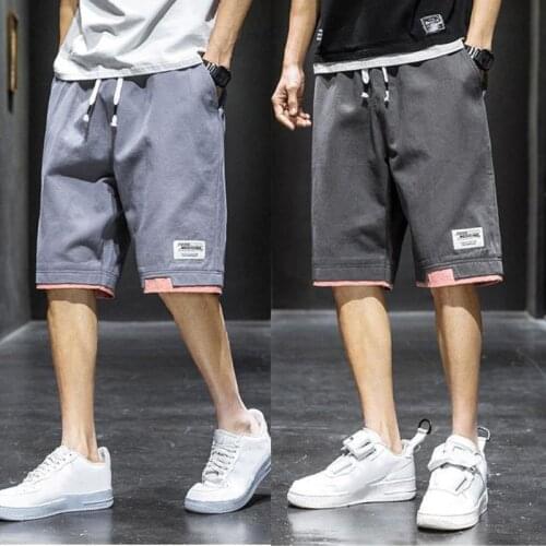 2021 Men Cotton Short Pants Summer Leisure Outdoor Male Elastic Waist Cargo Pants Knee-length Big Size