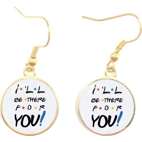 Friends TV Show Earrings 25th Anniversary Series Cartoon Fun Pattern 16mm Glass Cabochon Drop Earrings Jewelry For Women Girls