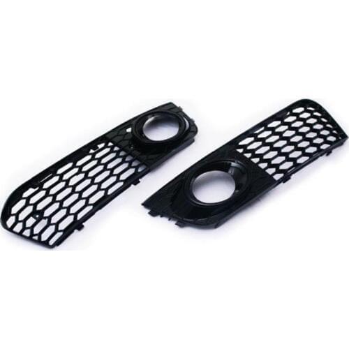 Gloss Black Honeycomb Style Black/Chrome Ring Open Vent Front Fog Light Grille For Audi A4 B8