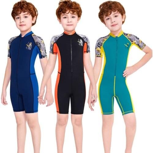 CX31 Summer childrens swimsuit boys short-sleeved shorts one-piece swimsuit sunscreen quick-drying snorkeling jellyfish suit