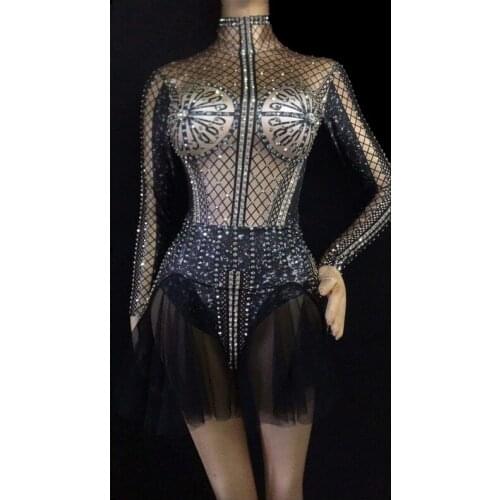 Birthday Celebrate Singer Dance Evening Bodysuit Women Sexy Silver Rhinestones Outfit Bodysuit Summer Glisten jumpsu Costume