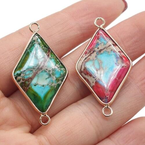 Hot Sale Natural Stone Connector Rhombus Emperor Stone Connector For Jewelry Making DIY Necklace Bracelet Accessory