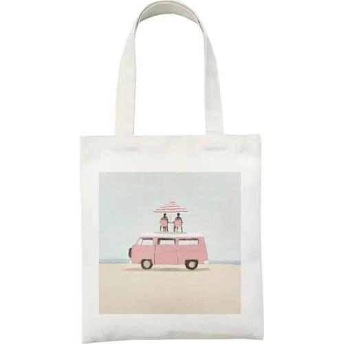 Beach Under The Sunset Canvas Bag Eco Reusable Shopping Bags Foldable Shoulder Bag Girls Students Fashion Graphic Handbag Tote