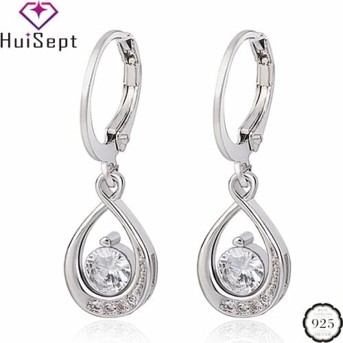 HuiSept Silver 925 Earrings Jewellery Water Drop Shape AAA Zircon Gemstones Earring for Female Wedding Party Ornaments Wholesale