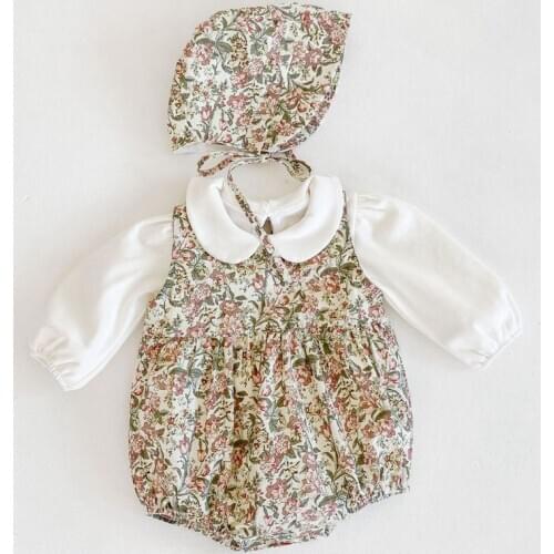 3pcs Autumn Baby Clothes Set Sweet Summer Baby Girl Rompers Long Sleeve Shirt Floral Cute Hat Newborn Baby Clothes Outfits