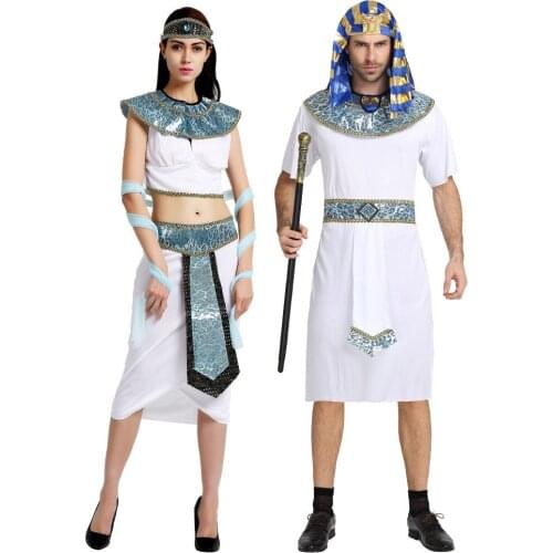 Halloween Cosplay costumes Ancient Egypt Egyptian Pharaoh King Empress Cleopatra Queen uniforms Costume for Adults Men Women