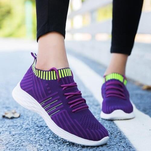 Large Size Summer Low Shoes Sport Women Socks Sneakers Woman Running Shoes Ladies Sports Shoes Purple Knitting Sneackers B-1197