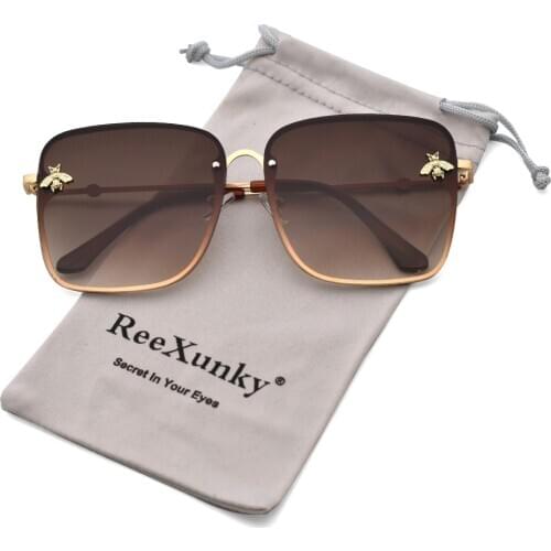 Fashion 2020 Gold Bee Square Sunglasses Women Retro Oversized Glasses Men Shades Metal Frame Ladies sunglasses zonnebril dames