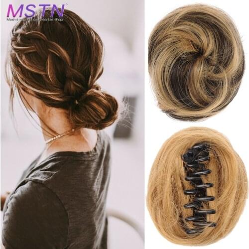 MSTN Synthetic Bun Invisible Natural Black Brown Gold Curly Hair Bun For Ladies Gradient Claw Bun Clipped In The Hair