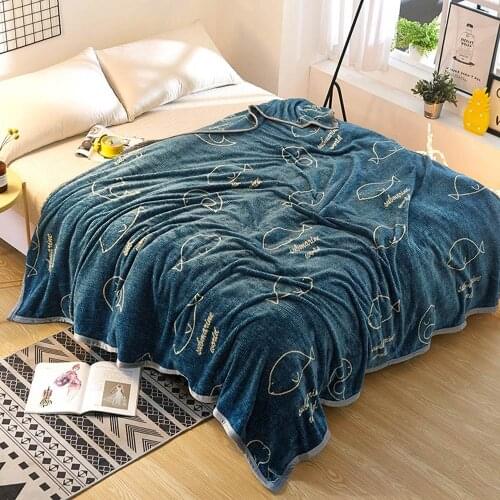 Solstice Fish Green Blue Print Blanket Comfortable Soft Throw Plaids Microfiber Coral Fleece Fabric Sofa Travel Blanket