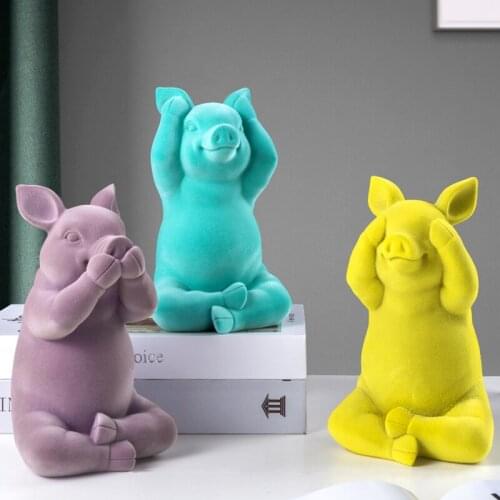 Simple Flocking Piglet Art Decoration Creative Resin Three No Animal Crafts Living Room Bedroom Desktop Cartoon Animal Home Deco