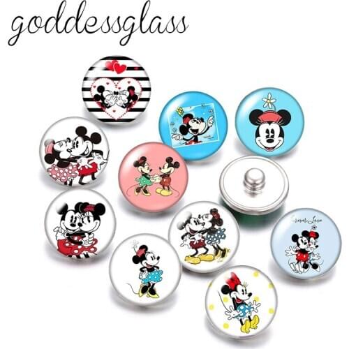 Disney Mickey Minnie Mouse Love Couple 10pcs Round photo 18mm snap buttons for 18mm snap necklace DIY jewelry