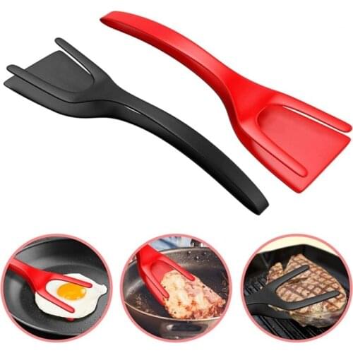 Silicone Food Clip Tongs Fried Egg Cooking 2 In 1 Multifunctional Non-slip Spatula Pizza Cooking Salad Grill Kitchen Accessories