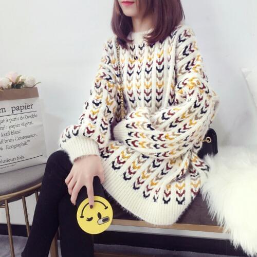 Runway Sweaters Women Luxury Medium-Length Thickening Lantern Sleeves Knitted Sweater Female Korean Loose Warm Knitted Tops New