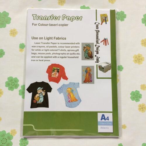 20 pieces/lot ) A4 size light color laser t-shirt/clothing heat transfer paper for garment&Textil&Fabric