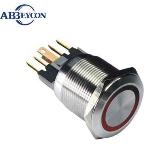 TY 2210F 22mm ring LED illminated metal high round lamp 120v momentary waterproof led switches