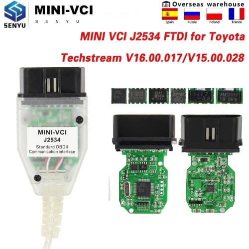 V16.00.017 mini vci J2534 For Toyota TIS Techstream minivci FTDI Auto Scanner OBD 2 OBD2 Car Diagnostics cable MINI-VCI Cable