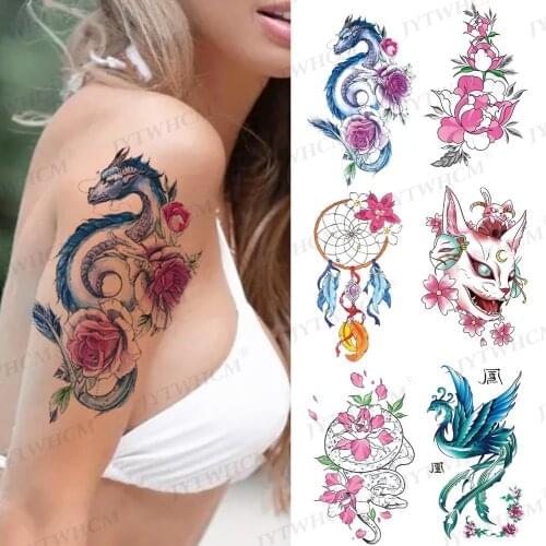 Dragon Snake Temporary Armband Tattoos Waterproof Sexy Tattoo Sleeves For Men Women Peony Rose Flower Body Arm Art Stickers