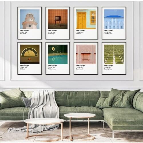Wes Anderson Inspired Pantone Color Canvas Print Wall Art Movie Poster Retro Minimalist Painting Picture Living Room Home Decor
