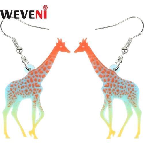 WEVENI Acrylic Colorful Cartoon African Giraffe Earrings Dangle Drop Trendy Wild Jungle Animal Jewelry For Women Girls Charms