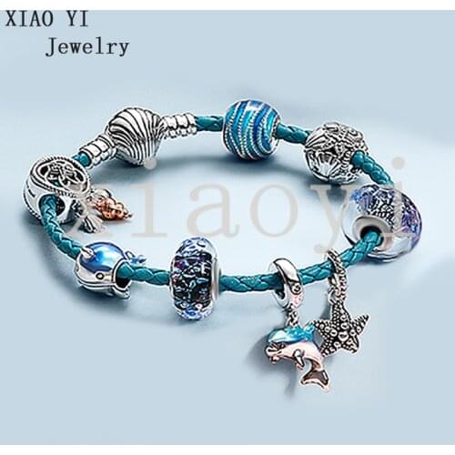 XIAOYI S925 2020 New Summer Blue World under the Sea Turtle Shell Starfish heart-shaped fashion surprise gift diy leather brace