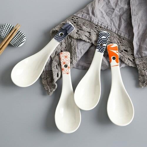 Japanese small spoon and wind soup spoon under glaze ceramic hotel machine printed long handle spoon