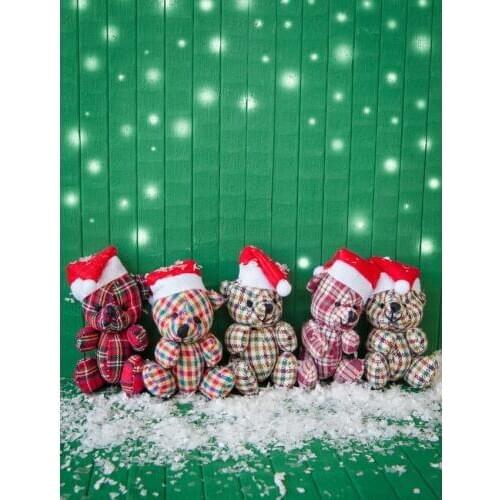 Green Photography Backdrops Cute Bears with Christmas Hat Snowflakes Backgrounds for Photo Studio Children Kid Photophone Custom
