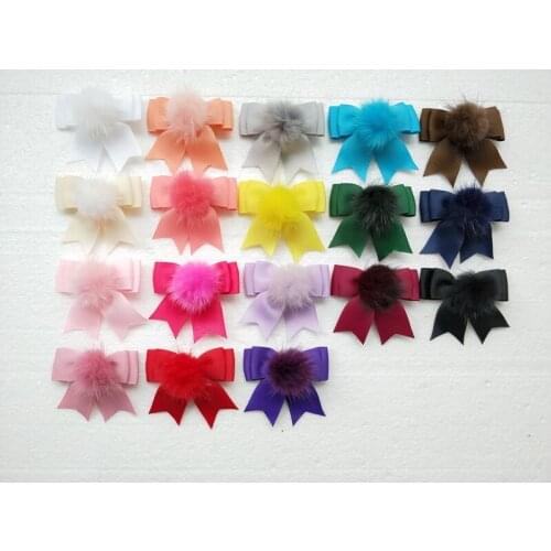 50pcs Hi-Q 2.5" girl hair bows clips accessories with Fur Craft pompon pom pom lovely Pompoms hair barrettes Hairpins GR103