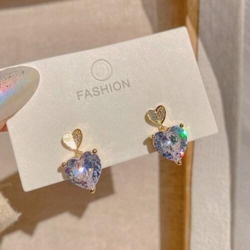 PERMIH Fashion Minimalist heart Drop Earrings For Women Shiny Transparent Big Zircon Female Earrings 2021 Trend Jewelry