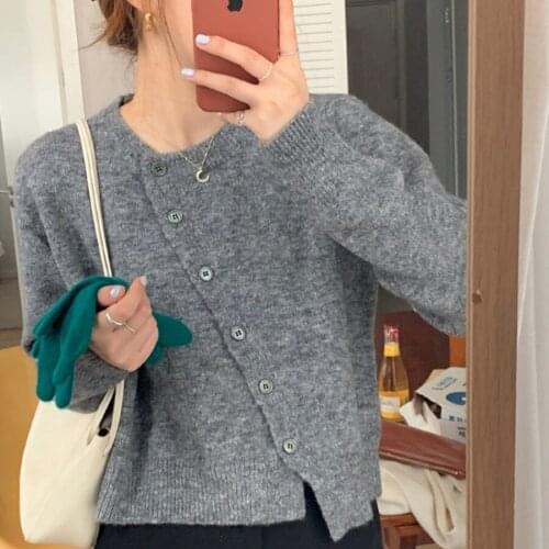 French Retro Solid Color Short Sweater Jacket Women Autumn and Winter Korean Version Loose and Lazy Outer Wear Knitted Cardigan