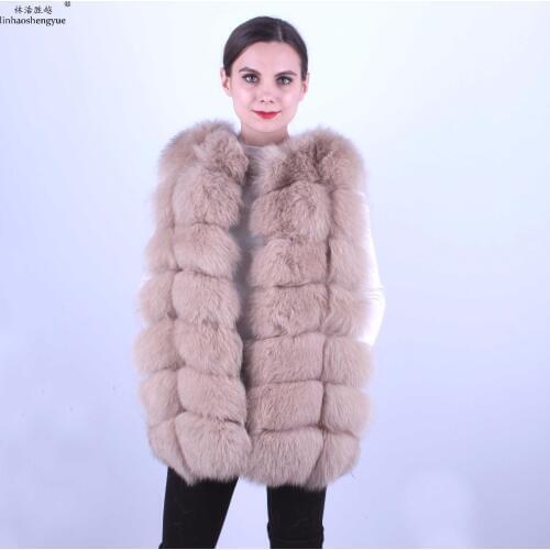 Linhaoshengyue 100% fox fur women vest Real fox fur 70cm fox fur vest